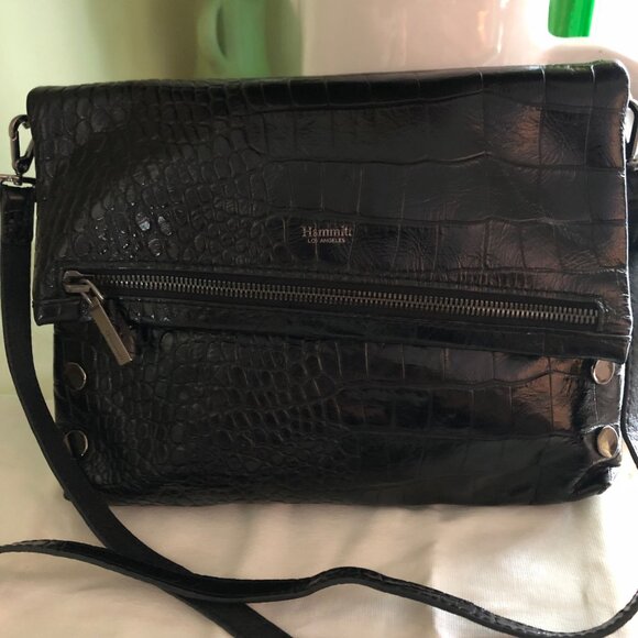 **SOLD**HAMMITT Handbag VIP Medium Black Croc Diamond Studded Crossbody Clutch - Picture 2 of 14